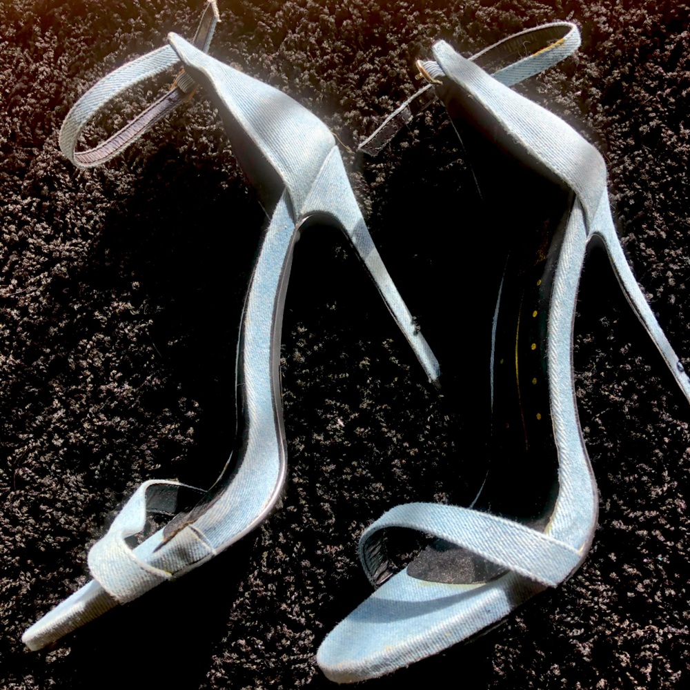 Denim strappy high heeled sandals